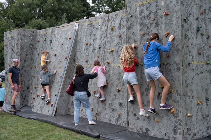 Young people on a climbing wall