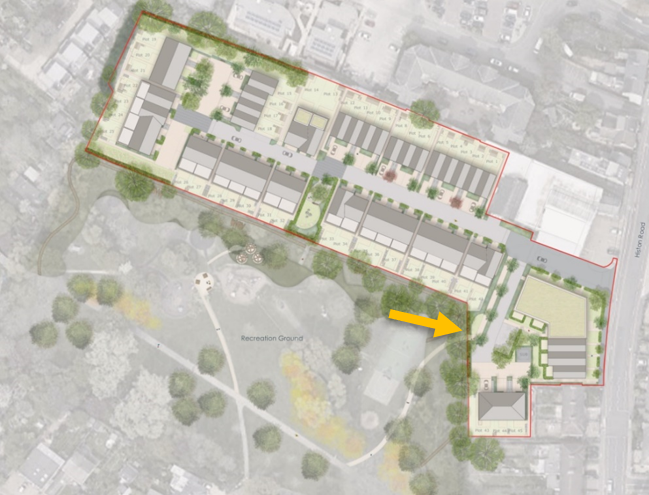 Histon Road Rec - access depicted with yellow arrow