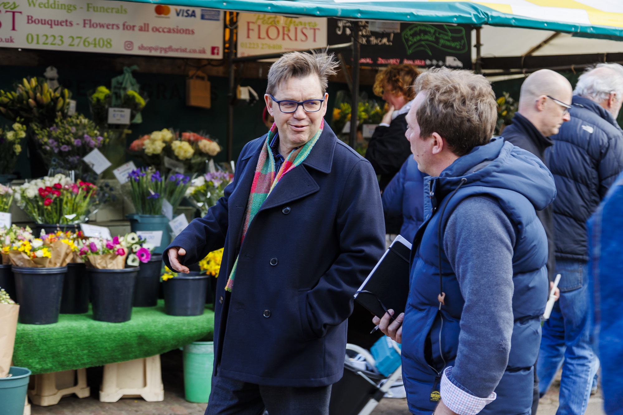 Mayor at flower stall on Market Square