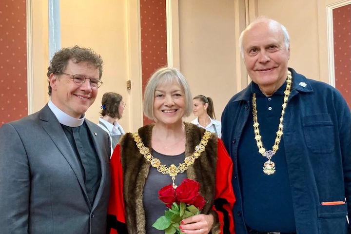 Mayor Dinah Pounds with Reverend Devin McLachlan and Adam Pounds